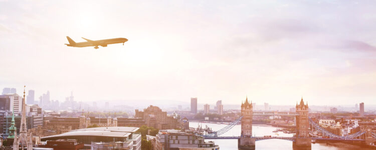 plane flying over London