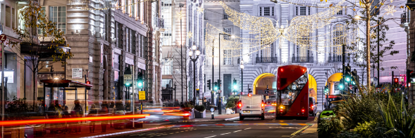 Regent street in London at Christmas